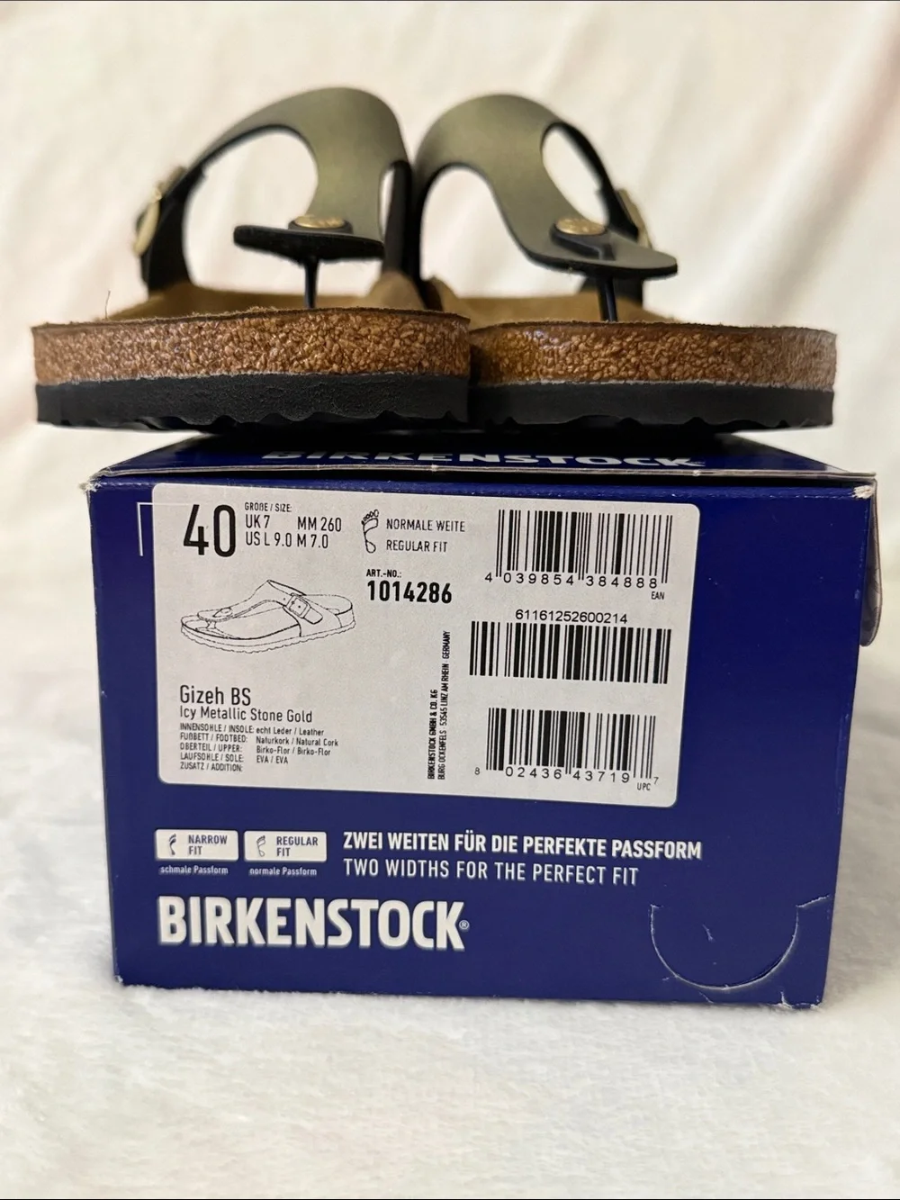 NIB Birkenstock Gizeh Icy Metallic Stone Gold Sandal Size 40 Normal Width